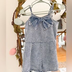 Girls Denim Look Bow-Front Romper - Light Blue Sz 12 years